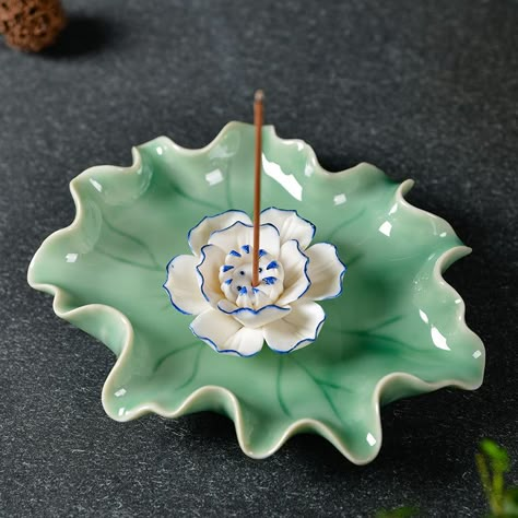 Beauty and serenity are promised by the presence of this lovely white lotus incense stick holder. Each flower is perched upon a leaf base. Lovely on the altar or makes a wonderful gift for a loved one. Choose from 10 gorgeous flower styles!More incense products are also available in the "Incense" Section of our shop!Material: CeramicSize (Diameter x Height) (select variation from dropdown to see corresponding photo):Rich Peonies: Flower- 12cm x 5cmBig Pink Lotus: Flower- 5.25cm x 4cm / Leaf- 11. Lotus From Above, Lotus Incense Holder, Lotus Flower Pottery, Lotus Incense, White Lotus Flower, Buddhist Altar, Incense Stick Holder, Red Lotus, Pagan Altar