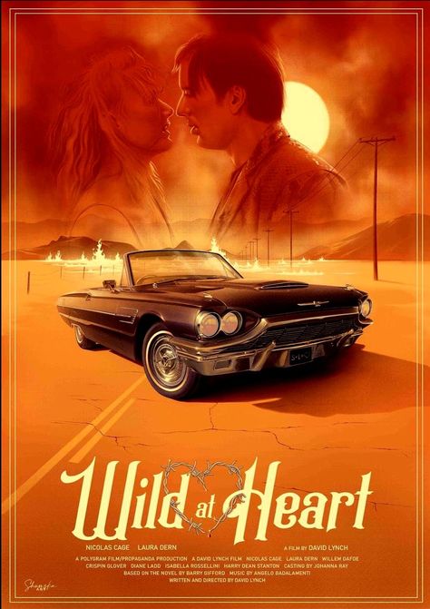 WILD AT HEART (1990) poster design by Liza Shumska Wild At Heart Movie, 1990 Poster, Tv Covers, Isabella Rossellini, Willem Dafoe, Laura Dern, Heart Poster, Wild At Heart, Nicolas Cage