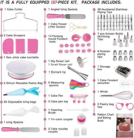 PATTERN CHART AND E-BOOK :This cake decorating kit is FUN FOR ALL AGES AND SKILL LEVELS, This set having numbered piping tips with Pattern chart. So you don't have to worry about which tips produce what kind of decoration, just have a look on pattern chart where we have provided outcome of each tip to make tip selection, E-Book user guide includes The Cake Decorating supplies four levels, Each step Method of Cake Baking, Leveling & icing cakes, 3 frosting recipes, Step by step guide for using icing REVOLVING CAKE TURNTABLE :This cake turntable stand revolve smoothly with hidden ball bearings and helps you easily decorate cakes for birthdays, weddings and other events. It revolves clock & anti clock wise, good for both Right & Left handers. Use straight spatula for icing round cakes from si Icing Tips Guide, Cake Frosting Tips, Cake Baking Supplies, Recipes Step By Step, Cake Turntable, Fondant Tips, Russian Piping Tips, Turntable Stand, Cake Piping