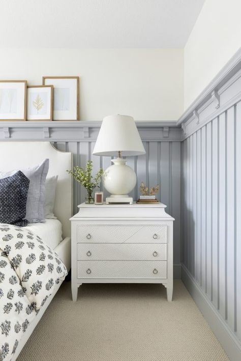 Bria Hammel Interiors, Bria Hammel, Wainscoting Bedroom, Design Hall, Round Table Lamp, Dekorasi Kamar Tidur, Cottage Bedroom, Coastal Bedroom, Decoration Birthday