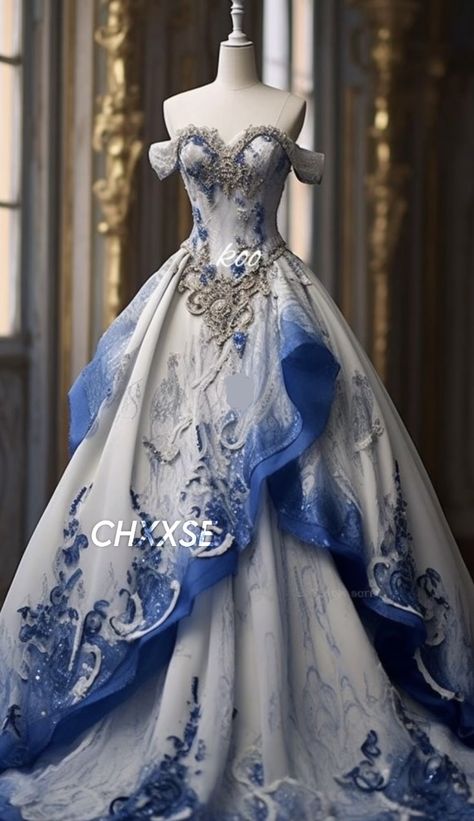 Ball Gowns Fantasy, Dreamy Gowns, Fantasy Dresses, Princess Ball Gowns, Dress Design Sketches, Blue Wedding Dresses, Fantasy Gowns, Medieval Dress, Pretty Prom Dresses