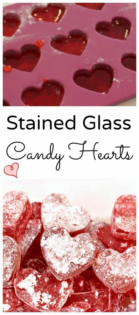 Crafts With Candy Hearts, Molded Candy Recipes, Molded Candy, Stained Glass Candy, Candy Homemade, Home Made Candy, Valentine's Candy, Hard Candy Recipes, Valentines Treats