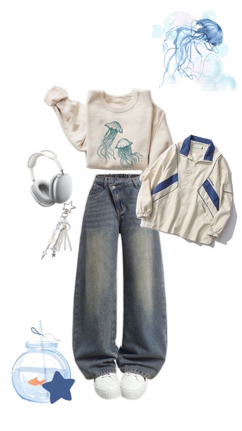 a sea inspired outfit Ocean Clothing Aesthetic, Marine Biologist Aesthetic Outfits, Marine Biology Aesthetic Outfit, Seacore Outfit, Marine Biology Outfits, Seaworld Outfit Ideas, Marine Biologist Outfit, Sea Witch Outfit, Sea Witch Aesthetic Outfit