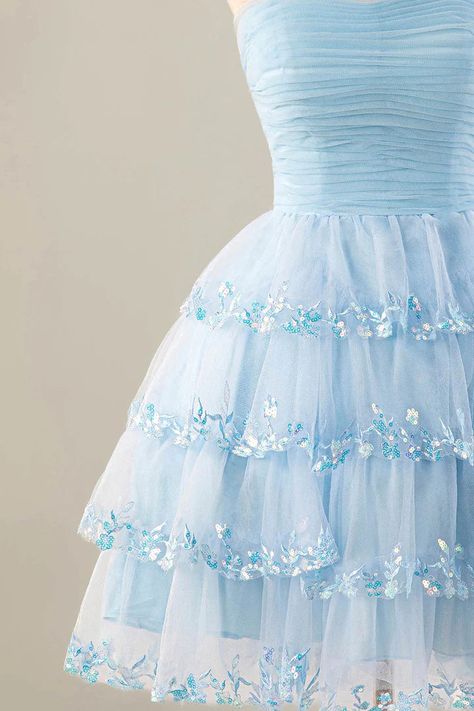 Strapless chiffon ruffle back to school dress 8th Grade Formal Dresses For Teens Fancy, Hoco Dresses Puffy Skirt, Eighth Grade Dance Dresses Short, Winter Formal Dresses For Teens, 7th Grade Dance Dresses, Homecoming Dresses Light Blue, Tule Dresses, Hoco Dresses Modest, Hoco Dresses Ideas