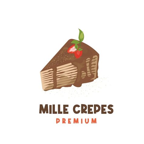 Mille Crepe Cake Illustration, Cake Kartun, Crepes Cake, Mille Crepe Cake, Chocolate Vector, Mille Crepes, Cake Piece, Cake Drawing, Cake Illustration