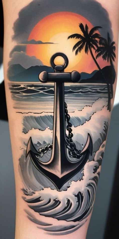 Seaman Tattoo Design, Anchor Tattoo Design, Sunset Tattoos, Neon Photography, Lighthouse Tattoo, Body Template, Old Sailing Ships, Cool Arm Tattoos