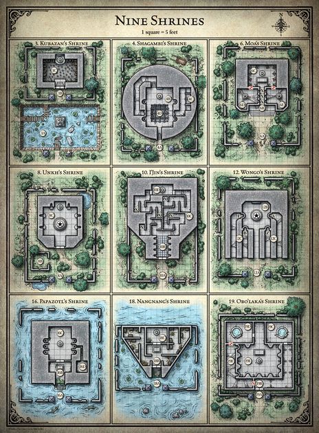 Tomb of Annihilation; Nine Shrines - 5E (Digital DM & Player Versions) $2 Tomb Of Annihilation, Map Layout, Dungeons And Dragons 5e, Tabletop Rpg Maps, Dnd 5e Homebrew, Fantasy Maps, Dnd Maps, Rpg Maps, Adventure Map