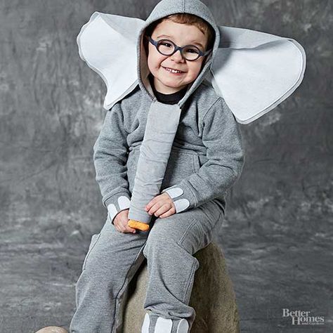 DIY Easy Elephant Costume - turn an inexpensive child's sweat suit into the cutest elephant Halloween costume. Elephant Costume Diy, Animal Costume Ideas, Diy Animal Costume, Elephant Halloween Costume, Easy Kids Costumes, Piggie And Elephant, Elephant Halloween, Elephant Costume, Diy Elephant