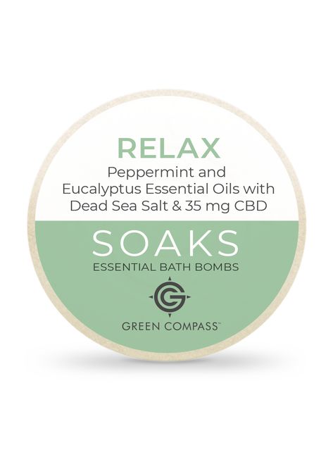 Soaks Essential Bath Bomb - Relax(Box of 2) - Green Compass, Inc Energy Powder, Peppermint Lip Balm, Bath Soaks, Eucalyptus Essential Oil, Bath Soak, Peppermint Essential Oil, Essential Oil Recipes, Oil Recipes, Bath Bomb