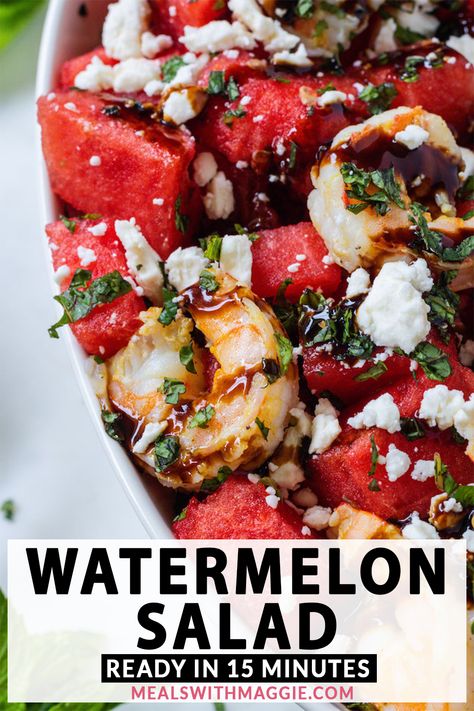 Shrimp Watermelon Salad, Shrimp Feta Salad, Watermelon Feta Salad Recipes, Baked Brisket, Salad With Shrimp, Food Bites, Feta Salad Recipe, Spring Meals, Lobster Salad