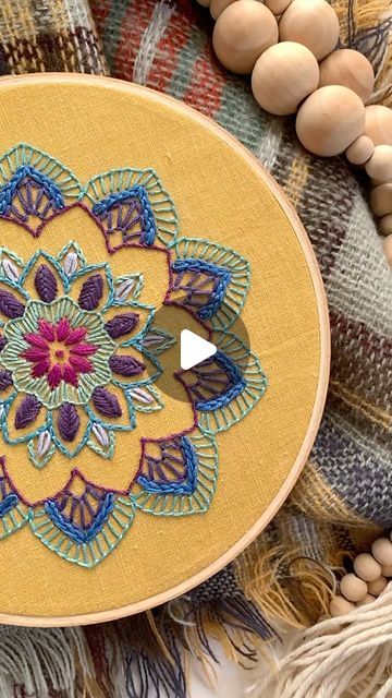 Embroidered Mandala, Contemporary Embroidery, Embroidery Videos, Modern Embroidery, Mustard Yellow, Hoop Art, Embroidery Inspiration, Embroidery Hoop, Embroidery Art