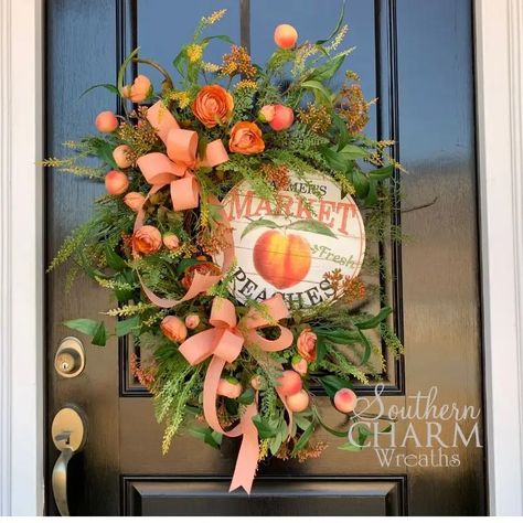 [WOTMC] Silk Flower Peach Wreath on Grapevine Fruit Wreaths, Diy Grapevine Wreath, Rainy Day Projects, Peach Kitchen, Fruit Wreath, Deco Mesh Wreaths Tutorials, Silk Wreaths, Summer 4th Of July, Mesh Wreath Tutorial