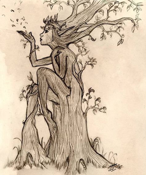 Mythology Pencil Drawings, Dryad Illustration, Dryad Drawing, Mythological Creatures Drawings, Dryad Tattoo, Find Your Way Back, Mythological Creature, Tattoo Nature, Creature Fantasy