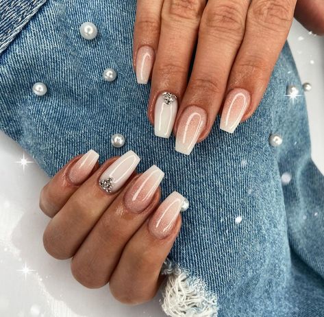 Baby Boomer Nails Decoradas, Nail Art Blanc, Baby Boomers Nails, Wow Nails, Nail Jewels, Gelish Nails, Nails Now, Classic Nails, Bride Nails