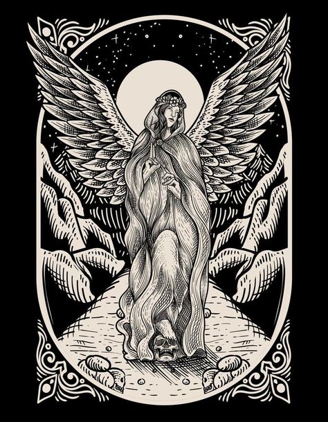 Angel Illustration, Vector Brush, Tshirt Illustration, Vintage Angel, Illustration Vintage, Ink Illustrations, Fallen Angel, Linocut Prints, Linocut