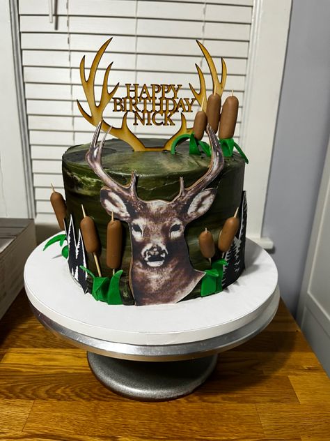 Hunting Birthday Party Decorations, Happy Birthday Nick, Hunting Birthday Party, Deer Cake, Hunting Cake, Deer Cakes, Hunting Birthday, Beautiful Cake Designs, 2 Birthday Cake