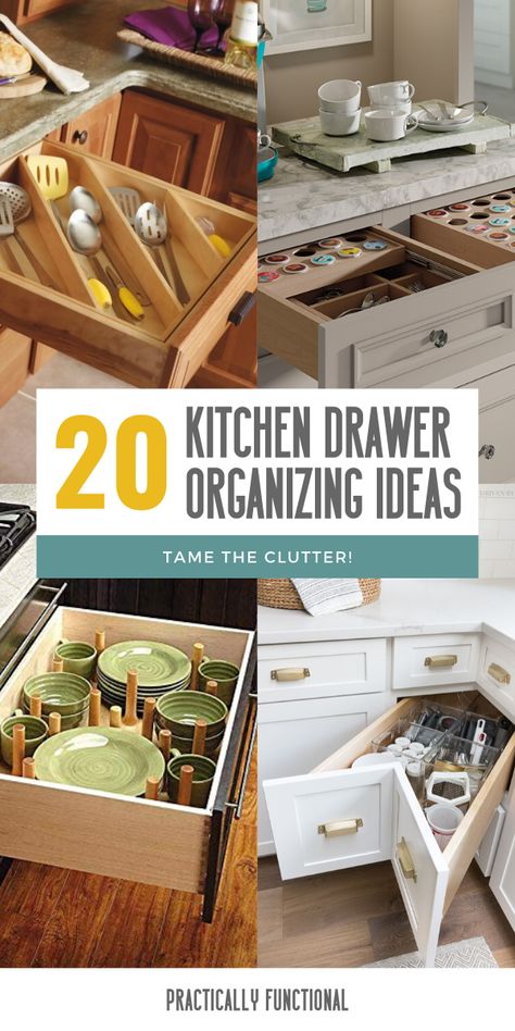 Disorganized kitchen drawers driving you crazy? Tame the clutter with these 20 kitchen drawer organization ideas! Must Have Kitchen Drawers, Kitchen Storage Drawer Ideas, Only Drawers In Kitchen, How To Organize Kitchen Utensil Drawer, Small Drawer Kitchen Organization, Kitchen Utinsel Drawer Organization, Drawer In Drawer Kitchen, How To Organize Drawers In Kitchen, Draw Organization Kitchen