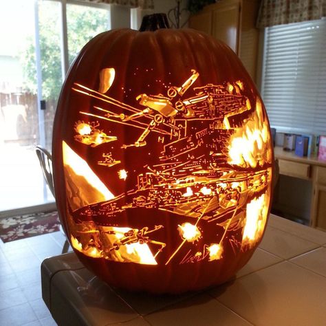 #Halloween #pumpkin #jacko'lantern #StarWars #XWing #ImperialCruiser Star Wars Pumpkin Carving, Star Wars Pumpkin, Creative Pumpkin Carving, Amazing Pumpkin Carving, Pumpkin Carving Designs, Halloween Pumpkin Designs, Jack O'lantern, Creative Pumpkins, Funny Pumpkins