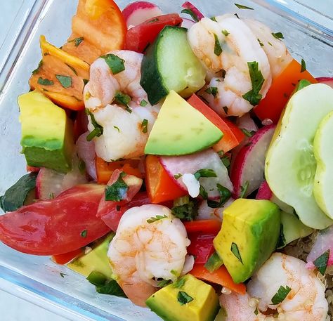 High Protein Low Carb Shrimp Ceviche High Protein Shrimp Bowl, High Protein Shrimp Recipes Healthy, High Protein Shrimp Dinner, Low Carb High Protein Seafood Recipes, High Protein Low Carb Shrimp Recipes, Easy Low Carb Lunches, Shrimp Ceviche Recipe, Low Carb Diet Plan, Shrimp Ceviche