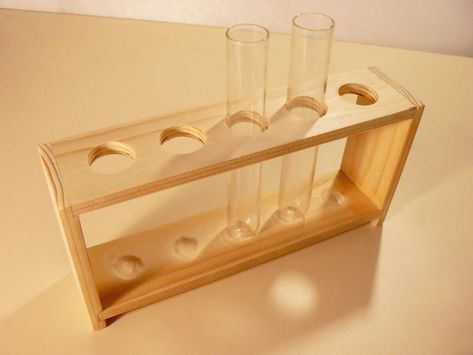 Build A Test Tube Stand #woodworking #laboratory #organization. Perhaps a simple fountain pen display stand, too? Diy Test Tube Holder, Fae Offerings, Laboratory Organization, Simple Fountain, Test Tube Crafts, Test Tube Holder, Pen Display, Woodworking Kits, Test Tubes