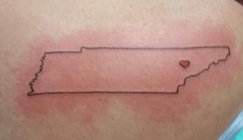 My newest tattoo. State of Tennessee outline with heart over Knoxville because that is where I was born. Tennessee Tattoo Ideas, Tennessee Outline, Tennessee Tattoo, Tattoo License, White Ink Tattoos, State Tattoos, Half Sleeve Tattoos Forearm, Christian Sleeve Tattoo, Bff Tattoos