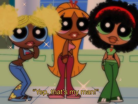 black edit of the powerpuff girlsss!! credits to me ofc! Thugnificent Boondocks Pfp, Black Auntie Aesthetic, Powerpuff Girls Aesthetic Black, Best Trios Characters, Pfp Black Girls Cartoon, Older Powerpuff, Cartoon Profile Pics Powerpuff, Black Cartoon Characters Pfp, Cartoon Wallpaper For Laptop