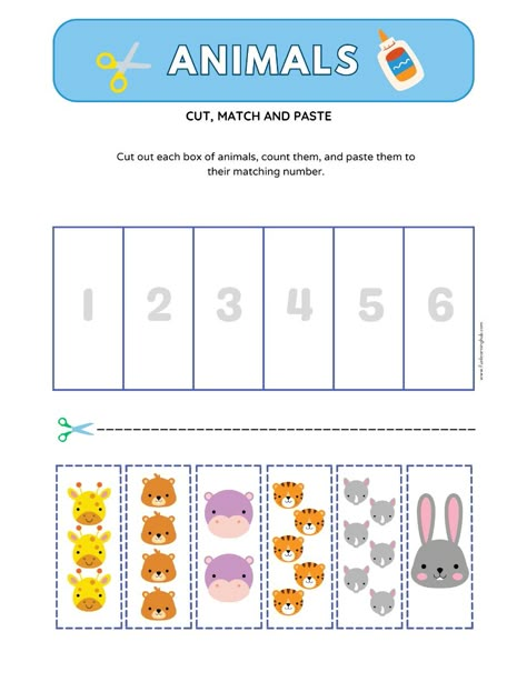 Free to download these worksheets where kids can cut and paste different animals. These printable worksheets, ideal for preschoolers and kindergarteners, aim to enhance crucial abilities such as fine motor skills, counting, matching, and problem-solving. They're enjoyable and engaging, making learning a breeze! The kids will have a wonderful time cutting along the lines, matching animal shadows, and solving fun animal puzzles! Perfect for parents, teachers, and homeschoolers. It's simple to use and ready to print! All you need is a pair of scissors and some glue. So simple! Download your free printables today!   #AnimalCutAndPaste #FreePrintables #EducationalActivities #PreschoolLearning #KindergartenFun #HomeschoolResources #KidsCrafts Worksheet Activities For Preschoolers, Animal Activity For Kindergarten, Same And Different Worksheets Preschool, Aba Worksheets For Kids, Cut And Paste Worksheets For Kids, Coloring Numbers Free Printable, Work Sheet For Kindergarten Activities, Cut And Paste Activities Preschool, Kindergarten Learning Activities Free Printable