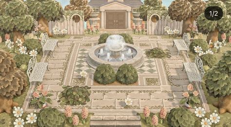 Animal Crossing Island Ideas Plaza, Resident Services, Museum Entrance, Animal Crossing Wild World, Deco Nature, Garden Entrance, Acnh Inspo, Animal Crossing Pocket Camp, Island 2