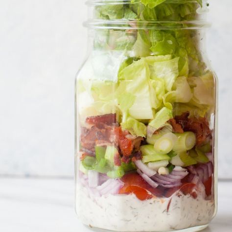 Unwedged Wedge Salad in a Jar | Wholefully Mason Jar Wedge Salad, Wedge Salads, Classic Wedge Salad, Mason Jar Lunch, Maple Glazed Salmon, Jar Meals, Jar Salad, Mason Jar Salad Recipes, Wedge Salad