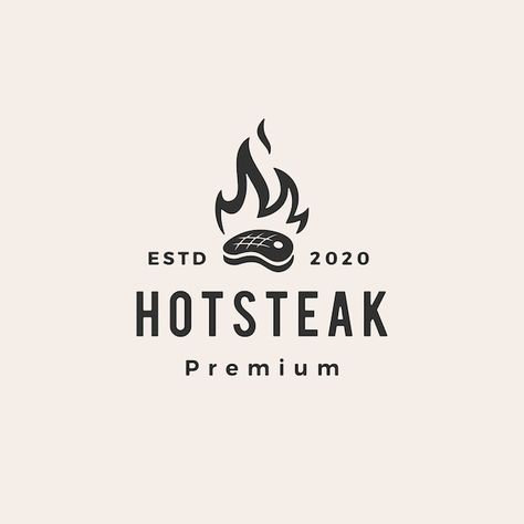 Hot fire steak hipster vintage logo icon... | Premium Vector #Freepik #vector #charcoal-grill #bbq-grill #barbeque-grill #grill-background Steak Logo Design, Steakhouse Logo, Steak Logo, Chicken Restaurant Logos, Restaurant Graphics, Meat Store, Grill Logo, Chicken Logo, Food Vintage