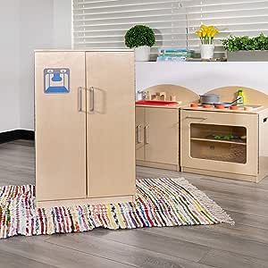 If your child likes to help put away the groceries and leftovers this wooden kitchen refrigerator with ice and water dispenser graphic is a must have. Two internal shelves provide storage for pretend food. Add our wooden stove and sink for a complete set. Beneficial: Helps develop creative thinking and problem solving skills Attractive: Natural wood finish adapts well to any décor Durable: Birch plywood and metal screw construction for stability and longevity Play Refrigerator, Wooden Kitchen Set, Wooden Toy Kitchen, Clean Refrigerator, Pretend Kitchen, Toy Kitchen Set, Kids Play Set, Kitchen Ideals, Pretend Play Kitchen