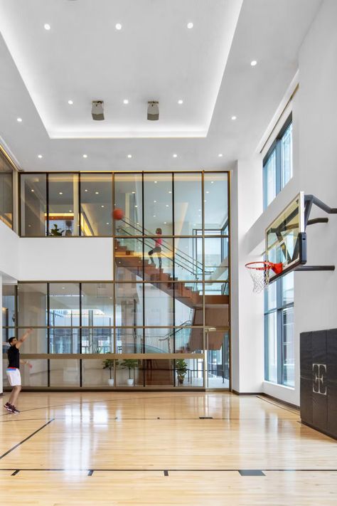 Interior Basketball Court, Indoor Sport Court Ideas, Small Indoor Basketball Court, Dream Basketball Court, In Home Basketball Court, Basketball Home Court, House With Basketball Court Inside, House With Indoor Basketball Court, Basketball In House