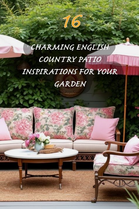 Explore these delightful ideas for creating a cozy country patio that brings the charm of English gardens to your own outdoor space. From floral cushions to elegant umbrellas, I love how every detail can transform my garden into a serene retreat perfect for gatherings or quiet afternoons. French Country Garden Patio, French Country Patio, Pergola Drapes, English Country Design, Country Patio, Patio Design Ideas, Rustic Wooden Table, English Gardens, English Country Style