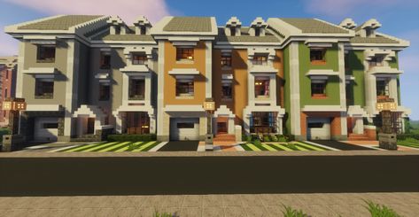 Townhouses (Stackable) Minecraft Project Townhouse Minecraft, Minecraft Poster, Villa Minecraft, Minecraft Modern City, Minecraft Town, Construction Minecraft, Houses Minecraft, Minecraft City Buildings, Minecraft Houses Survival