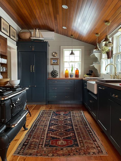 How to Make a Room Cozy in 2024? Panel the Ceiling - WSJ Natural Light Kitchen, Unfitted Kitchen, Old Stove, Snow Days, Oak Panels, Light Kitchen, Wood Countertops, Wood Panel Walls, Wood Ceilings