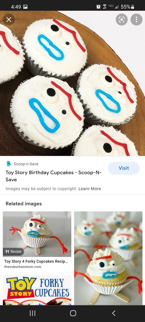 Forky Cupcakes, Toy Story Cupcakes Diy, Toy Story Cupcake Ideas, Pull Apart Cupcake Cake Toy Story, Toy Story Cupcake Ideas 2nd Birthday, Toy Story Easy Cake, Toy Story Cupcakes, Toy Story Baby, Cupcake Icing