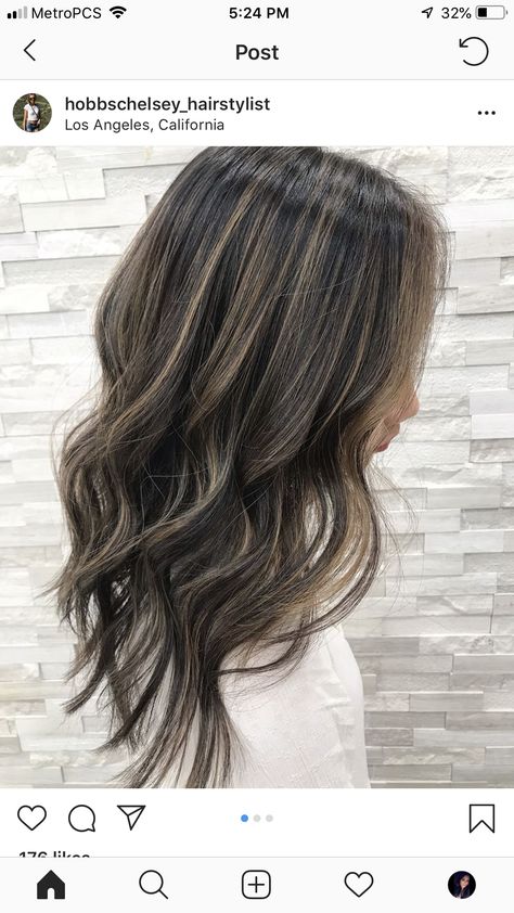 Dark Hair With Small Highlights, Partial Babylights On Dark Hair, Subtle Blonde Highlights In Brown Hair, Short Dark Hair With Highlights, Partial Highlights For Dark Hair, Redken Formulas, Brown Hair Cuts, Hair Spring, Subtle Blonde Highlights