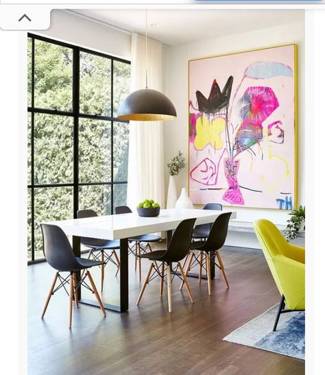 Modern Art Deco Interior Living Rooms, Black Eames Chair, Dining Room Chair Ideas, Room Chair Ideas, Modern Art Deco Interior, Scandinavian Dining Room, Dining Room Design Modern, Chic Dining Room, Art On The Wall