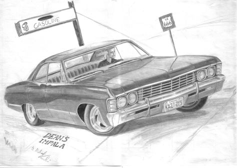 http://madmike27.deviantart.com/art/Dean-s-Impala-200673323 Chevrolet Impala 1967, Car Drawing Pencil, Impala 1967, Impala Car, Impala 67, 1967 Chevy Impala, Pencil Drawing Ideas, 1967 Chevrolet Impala, Cool Car Drawings