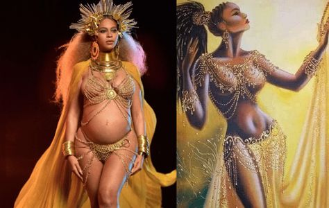 5 Things to Know About Oshun, Inspired by Beyoncé’s Grammy Performance Oshun Goddess, African Goddess, Sabrina Sato, Goddess Costume, African Queen, Maternity Shoot, African Culture, Pregnancy Shoot, Maternity Pictures