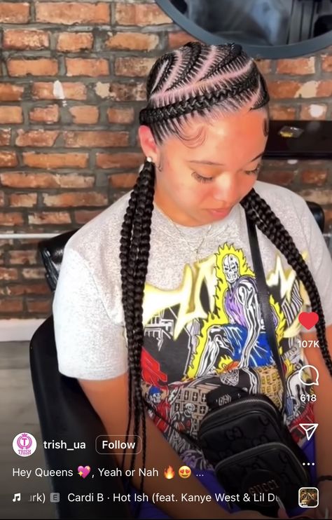 Six Stitch Braids, 6 Feed In Braids, Braids Scalp, 6 Braids, Feeding Braids, Stretched Hair, Natural Hair Haircuts, Black Hair Video, Feed In Braids