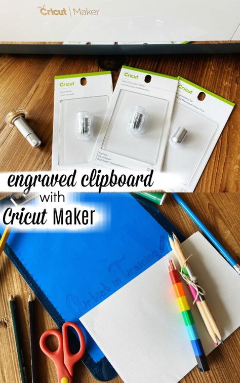 Learn how to make personalized, precision engraved clipboards with Cricut Maker's newest line of QuickSwap housing attachments. #cricutcreated #makertools #engrave #ad Cricut Clipboard, Train Artwork, Acrylic Clipboard, Adaptive Tools, Engraved Pencils, Personalized Clipboards, Cricut Explore Projects, Decoupage Furniture, Cricut Projects Beginner