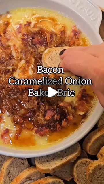 Baked Brie With Bacon, Brie With Bacon, Best Appetizer Recipes, Brie Cheese, Bacon Grease, Caramelized Onion, Baked Brie, Best Appetizers, Yellow Onion