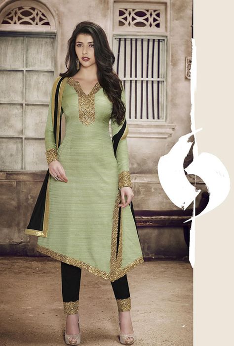 Pista Green And Black Designer Party Wear Suit Orang India, Kameez Designs, Dressing Sense, Salwar Designs, Gaun Fashion, Salwar Kamiz, Kurti Neck Designs, Stylish Dress Book, Indian Attire