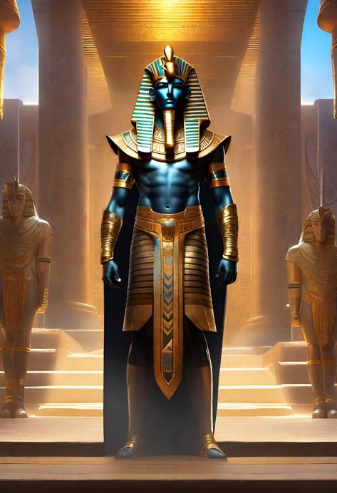 This is AI generated art through specific prompts in order to make a pharaoh god-king in a high quality image. Black Pharaoh Art, Egypt Concept Art, Egyptian Kings, Egyptian Art, Cardboard Crafts, Character Concept, Egypt, Concept Art, Bible