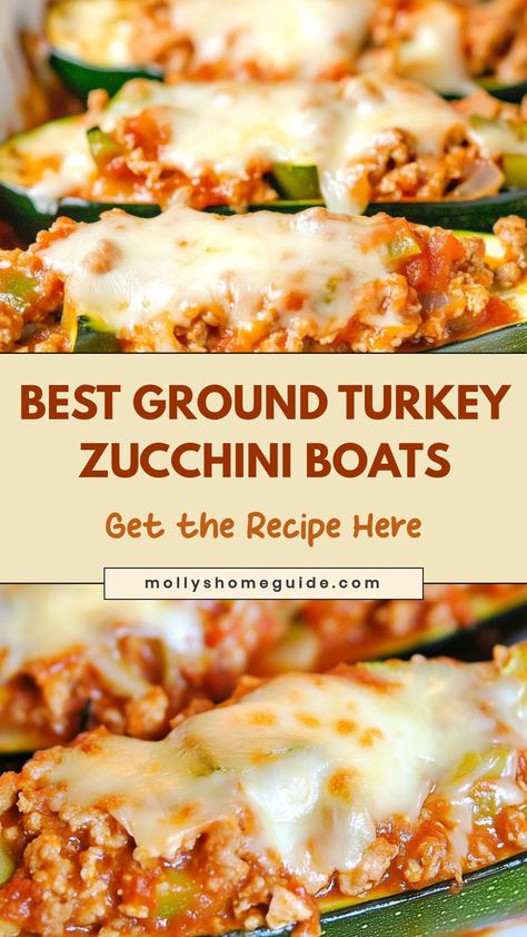 Looking for a delicious and healthy dinner idea? Try making these easy ground turkey zucchini boats! They are packed with flavor, low in carbs, and make a perfect light meal option. This recipe is great for those looking to add more veggies into their diet while enjoying a satisfying and savory dish. Give these ground turkey zucchini boats a try tonight for a tasty and nutritious meal that the whole family will love! Ground Turkey Boats, Low Carb Dinner Ground Turkey, Low Carb Meals With Ground Turkey, Ground Turkey Zucchini Recipes, Ground Turkey Zucchini Boats, Zucchini Boats Turkey, Turkey Boats, Turkey Zucchini Boats, Ground Turkey Zucchini