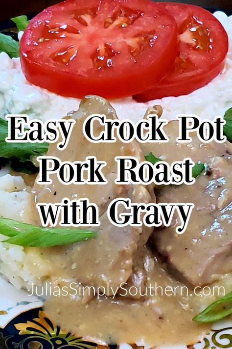 Crock Pot Pork Roast Recipe with Gravy - this easy pork roast recipe delivers a tender and flavorful pork roast that makes its own amazing gravy right in your slow cooker. Serve with your favorite sides for a home cooked comfort food meal that your family will love. Top Rated Crockpot Recipes, Pork Shoulder Roast Crock Pot, Roast Gravy Recipe, Easy Pork Roast, Pork Roast With Gravy, Crock Pot Pork Roast, Rockcrok Recipes, Pork Ideas, Pork Roast Crock Pot Recipes