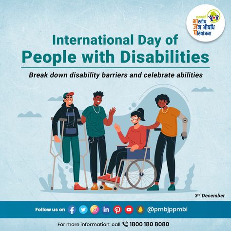 International Day of People with Disabilities is an annual celebration to promote an understanding of disability issues and mobilize support for the dignity, rights, and well-being of persons with disabilities in all spheres of society. Let us celebrate the achievements of those living with a disability and raise awareness and understanding within the community. #PMBJP #IDPD #healthcare #JanAushadhi International Day Of Persons With Disabilities, People With Disabilities, Disabled People, International Day, Baby Feeding, The Community, Well Being, Health Care, Collage