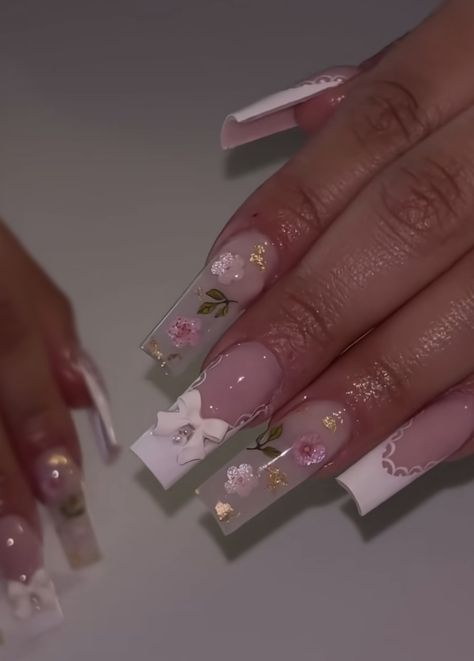 Long Girly Nails, Pink Latina Nails, Quince Nails Pink, Pink Quince Nails, Xv Nails, Baby Pink Nails Acrylic, Marble Acrylic Nails, Latina Nails, Quince Nails