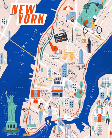 (7) New York Inky Map | Skillshare Projects Manhattan Map Illustration, New York City Map Illustration, Illustration Map Design, Tourist Map Design, Usa Graphic Design, New York Map Illustration, City Illustration Design, Travel Map Illustration, Map Art Illustration